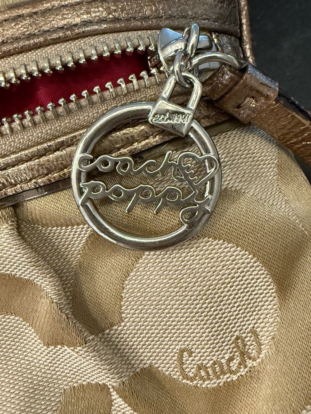 Coach Signature Canvas Crossbody Bag Tan Khaki Zip Travel Everyday Purse - Picture 8 of 9